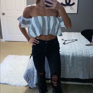 off the shoulder striped crop top
